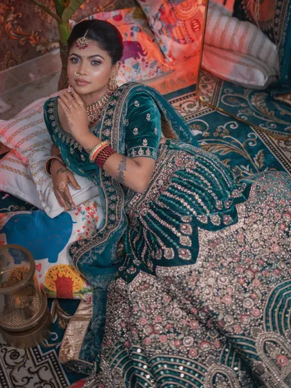 A beautiful portrait showcasing the makeup and the texture of the velvet.