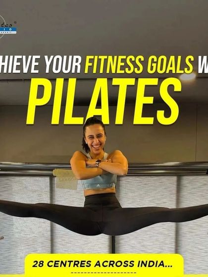 Achieve your fitness goals with Pilates. This incredible split on the Cadillac shows the amazing flexibility and strength you can build through consistent practice.