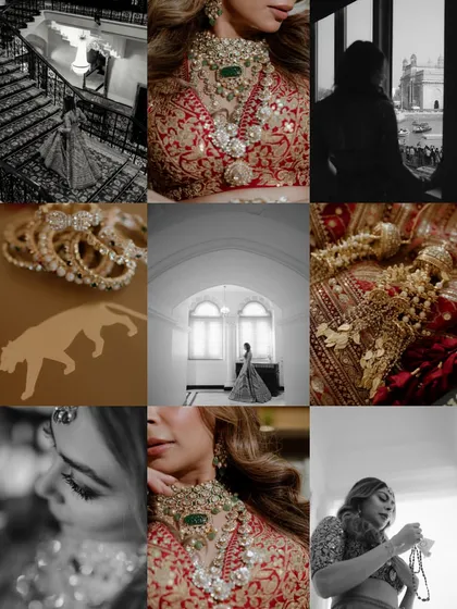 A collage of the bride's getting-ready moments. From close-ups of her stunning jewelry to quiet moments of reflection, this collection captures the beauty and anticipation of her big day.