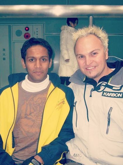 A moment with a fellow international skater. Competing on the world stage allows for an exchange of knowledge and a shared passion for the sport.