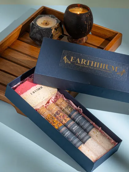 The ultimate relaxation combo. This gift set features one of my luxurious cold-pressed soaps paired with a tube of soothing bath salts, perfect for a pampering session at home.