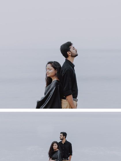 A collage of a couple sharing quiet, intimate moments against a minimalist, open sky backdrop.