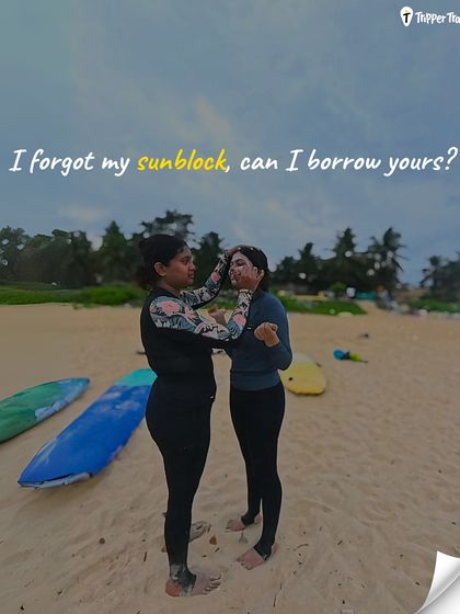 "I forgot my sunblock, can I borrow yours?" A candid moment between two women on a beach. This is the essence of sisterhood and sharing that happens on my all-girls trips.
