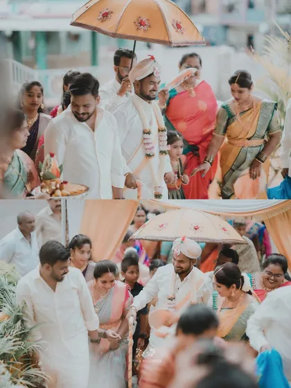 A collage capturing the groom's procession, a vibrant and celebratory part of a traditional Indian wedding.