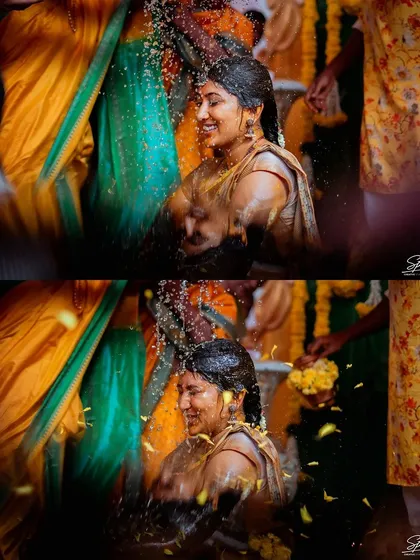 The pure, unadulterated joy of a Haldi ceremony. We capture the energy, the splashes, and the laughter, preserving the vibrant spirit of this colorful pre-wedding ritual in our candid photography.