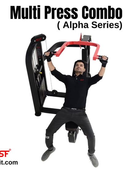 A user performing a shoulder press on the Multi-Press Combo.