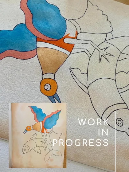 A stunning Gond artwork in progress. Every dot and line is a step closer to completing the story, a process that teaches patience and attention to detail.