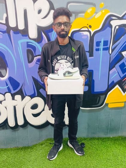 Fresh kicks, happy customer. We love seeing the fam leave with a smile.