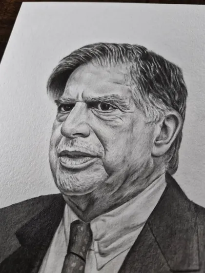 A tribute portrait of the respected industrialist Ratan Tata, capturing his thoughtful and wise expression.