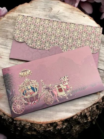 A lovely pink money envelope with a royal carriage design, fit for a fairytale wedding.
