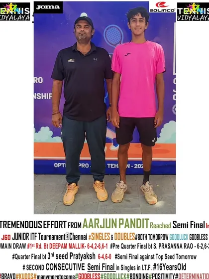 A tremendous effort from Aarjun Pandit to reach the semi-finals in both singles and doubles at the J60 Junior ITF Tournament in Chennai.