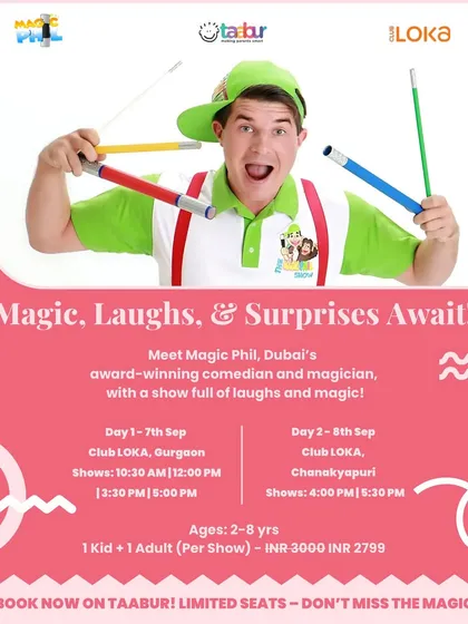 Get ready for some real magic! I bring you exclusive shows like this one with Magic Phil, Dubai's award-winning comedian and magician. These events are perfect for a family outing, filled with laughs and surprises for kids aged 2 to 8.