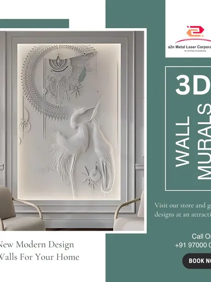 A large-scale, ethereal 3D wall mural depicting two birds and the moon, crafted with delicate, layered details. This piece highlights our capability in creating bespoke, high-impact art installations for luxury interiors.