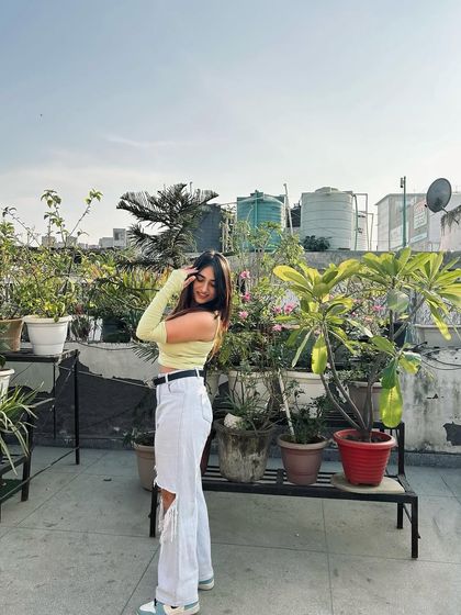 A side view of the Myntra sale outfit. This provides a different perspective and highlights the fit of the clothes.