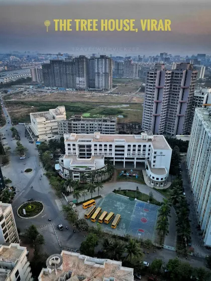 Aerial photography is a powerful tool for real estate and institutional projects. This view of Tree House High School in Virar provides a complete overview of the campus, its facilities, and the surrounding area. This service is ideal for developers, architects, and institutions looking for a comprehensive site perspective.