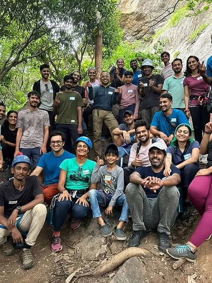 The full group from our 42nd Intro Workshop at Athrani Gudda. A diverse mix of people came together to learn, challenge themselves, and become part of the BCI family.