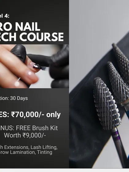 Our Pro Nail Tech Course is the complete package for those serious about a career in beauty. In 30 days, you'll master advanced nail techniques and also learn high-demand skills like lash extensions, lifting, and brow lamination.