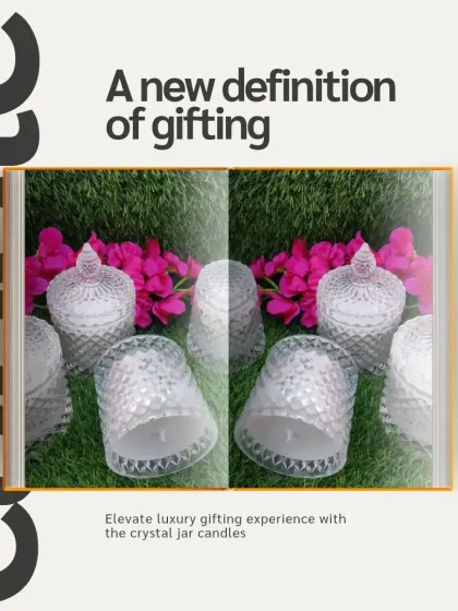 A new definition of gifting. Elevate your luxury gifting experience with these elegant crystal jar candles, which can be customized with your choice of color and fragrance.