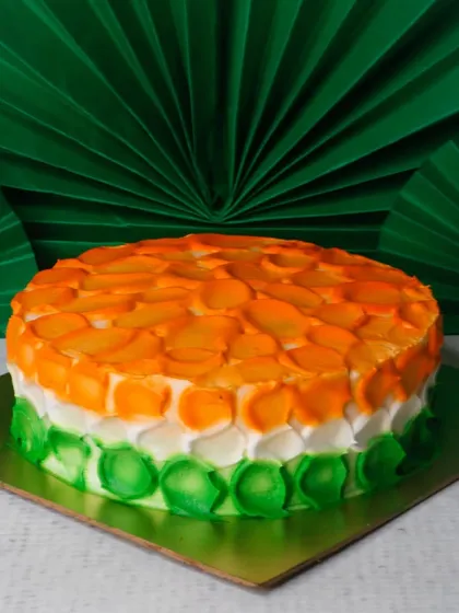 Celebrate Republic Day with our Black Forest Cake, decorated with the colors of the Indian flag using a beautiful petal frosting technique.