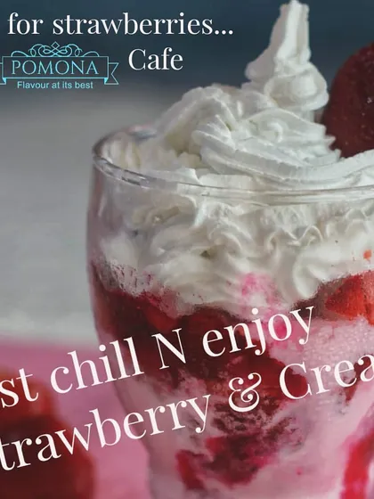 When in season, I offer this delightful Strawberry and Cream dessert. It's made with fresh Mahabaleshwar strawberries and whipped cream for a light and refreshing sweet treat.