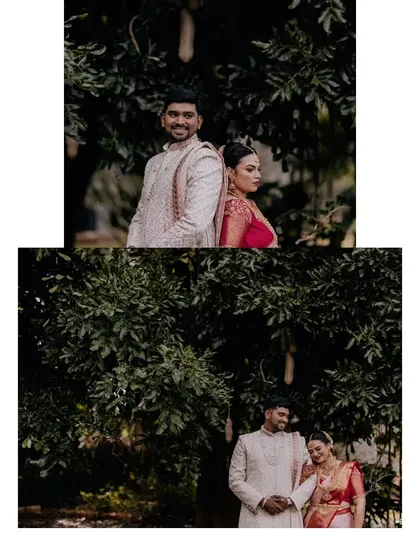 A collage of a couple's portraits from their wedding day, capturing their romantic and happy moments.