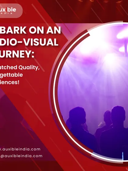 Embark on an audio-visual journey with us. This image captures a crowd silhouetted against a backdrop of purple stage lights, representing the unforgettable experiences we create through high-quality AV.