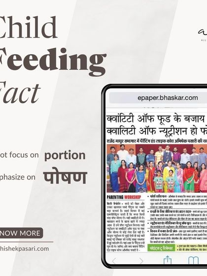This graphic highlights another press feature, focusing on the quality of nutrition over the quantity of food. It reinforces my message from a workshop at the Indore Press Club, aligning with the national Poshan Abhiyaan to promote healthy eating habits.