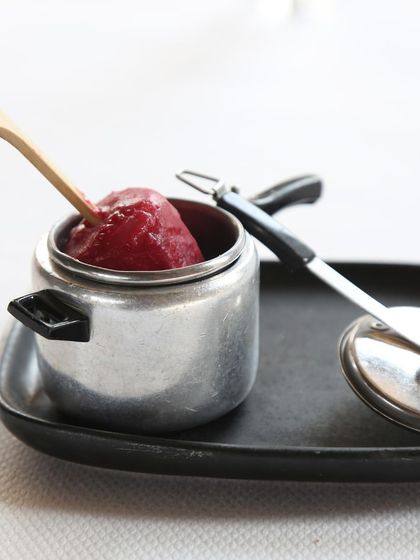 Another view of our signature sorbet, a refreshing palate cleanser that prepares you for the next course in your culinary journey.