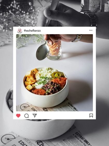 An Instagram-worthy shot of our popular burrito bowl, a favorite for its fresh ingredients and bold flavors.