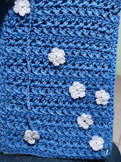 The blue book cover with its scattered white flowers, ready to wrap around a favorite novel. It’s both practical and pretty.