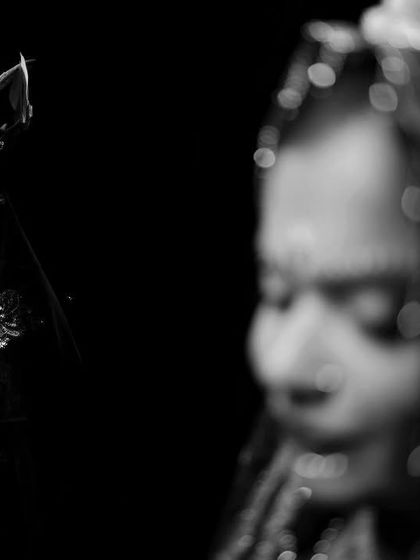 A moody and artistic black and white collage of a Bengali bride. The close-ups and soft focus create a series of intimate and emotional portraits.