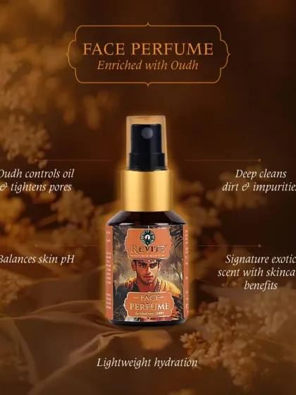 My Oudh Face Perfume offers a signature exotic scent with powerful skincare benefits. It controls oil, tightens pores, deep cleans impurities, and provides lightweight hydration.