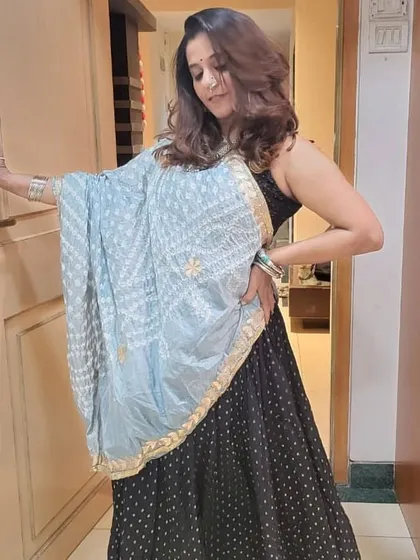 Feeling the festive vibes. A candid shot showing off my Navratri attire before heading out for a garba event.