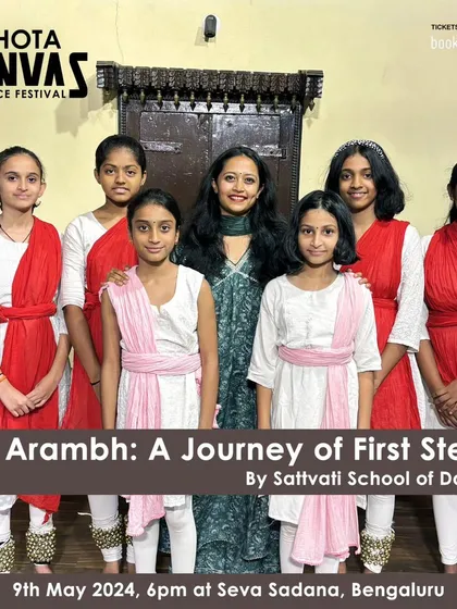 A proud moment with my students before their performance at the Chota Canvas Dance Festival. This poster captures the excitement for 'ARAMBH', their journey of first steps onto the stage.