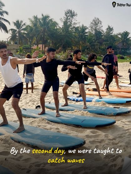 On the second day of our surfing trip, we were already learning how to catch waves. Our certified trainers guide you every step of the way.