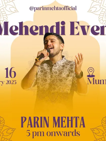 A poster for a Mehendi event in Mumbai. I was thrilled to bring soulful tunes and make the special day even more unforgettable for the beautiful bride-to-be.