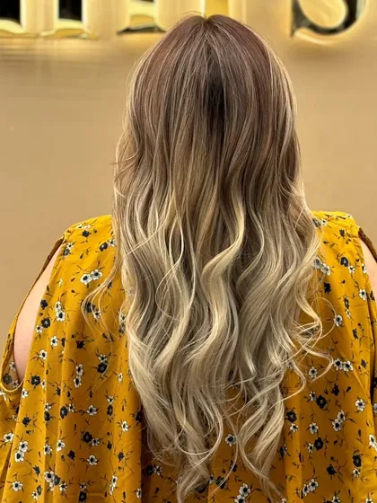 The back view of a stunning balayage, showing the artistry and skill required to create such a seamless and beautiful color blend.