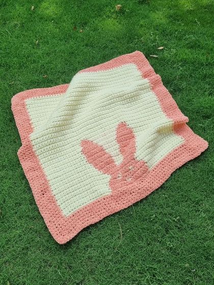 This is my bunny lovey blanket, a sweet and simple design featuring a bunny silhouette. It's the perfect size for a security blanket.