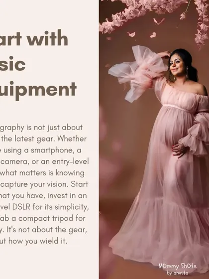 A classic maternity look in a flowing pink gown, perfect for demonstrating basic equipment and composition.