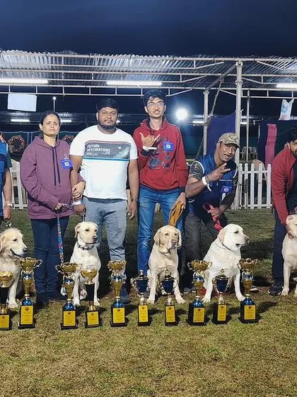 The results of our hard work and positive training methods. This is the K9 Gurukul team and our champion dogs, celebrating a successful run with all our trophies at the Ooty Dog Show.