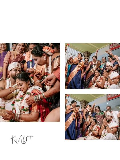 A collage capturing the joy and blessings surrounding the couple during their wedding ceremony. These photos are filled with the smiles and happy tears of loved ones.