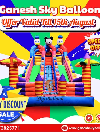 This is our big size, 3-lane Mickey Mouse jhula. It's one of our best-selling designs for large parties and events, built to handle lots of happy kids.