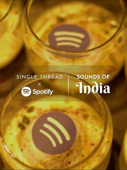 For the Spotify Supper, I created a 'Sounds of India' menu, where each course was inspired by a different region of India. This image shows a branded dessert from the event.