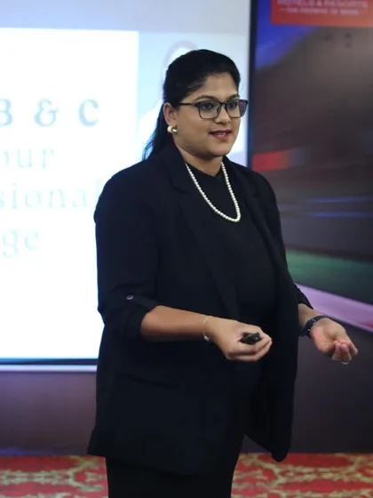 Beyond personal styling, I conduct corporate training on professional image. Here, I'm addressing the pan-India Sales and Marketing team for GRT Hotels, guiding them on how to use appearance, body language, and communication to achieve greater success.