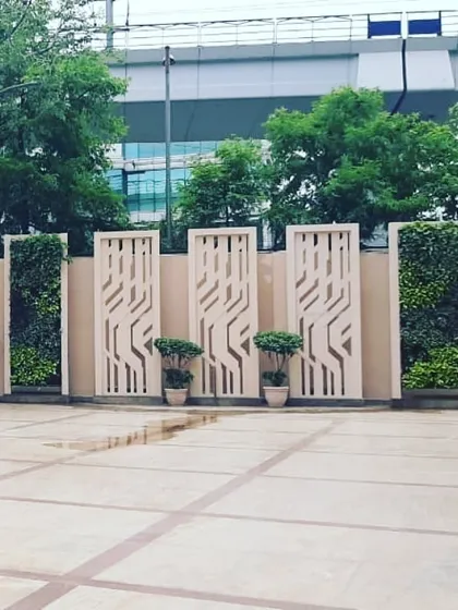 This angle shows the scale and impact of our landscape design on a large property. By strategically placing green infrastructure, we improve the aesthetic appeal and contribute to a healthier micro-environment for employees and visitors.