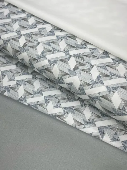 A modern, geometric print fabric from my latest kurta izaar collection. This material offers both unmatched comfort and a unique, stylish look.