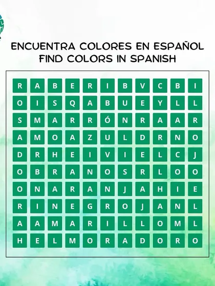 Time for a Spanish word search. Can you find all the colors hidden in this puzzle? A fun activity for learners of all ages.
