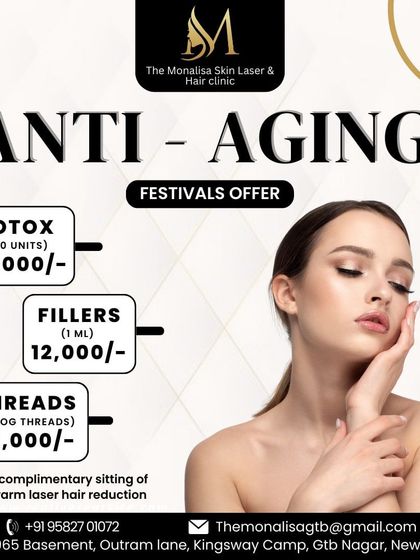 Our anti-aging festival offer includes special pricing on Botox, Fillers, and Threads. As a bonus, each package comes with a complimentary sitting of underarm laser hair reduction.