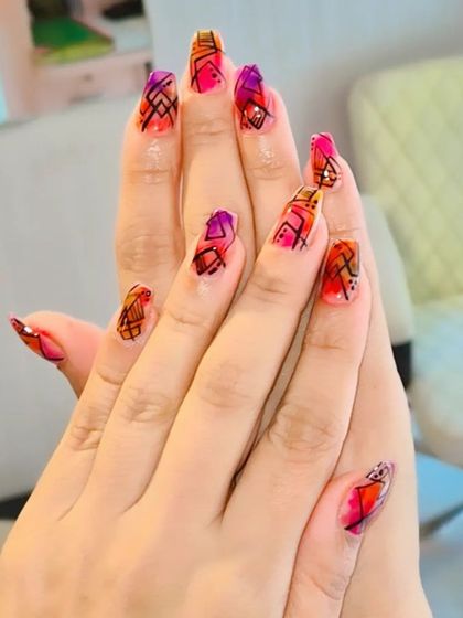 The final result of the sunset ombre and black line art design. The colors are vibrant and the lines are crisp and clean.