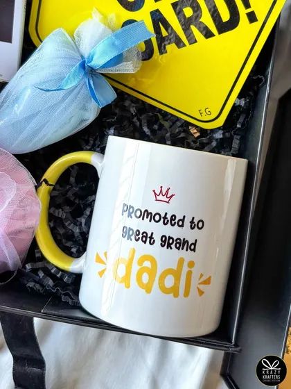 A special mug for a special promotion: 'Promoted to Great Grand Dadi'. I love creating gifts that celebrate every generation of the family.